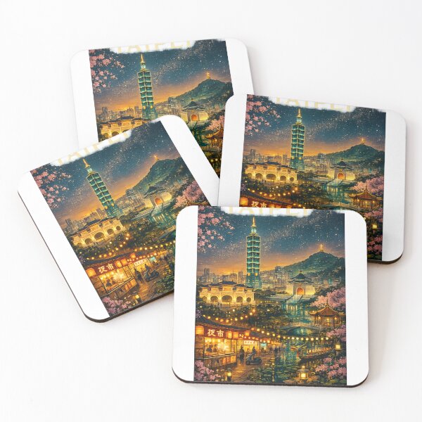 Item preview, Taipei Skyline at Night with Taipei 101, Chiang Kai-shek Memorial Hall, and Shilin Night Market in Taiwan designed and sold by Aryabek.