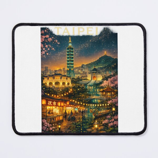 Item preview, Taipei Skyline at Night with Taipei 101, Chiang Kai-shek Memorial Hall, and Shilin Night Market in Taiwan designed and sold by Aryabek.