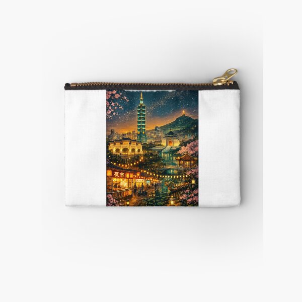 Item preview, Taipei Skyline at Night with Taipei 101, Chiang Kai-shek Memorial Hall, and Shilin Night Market in Taiwan designed and sold by Aryabek.