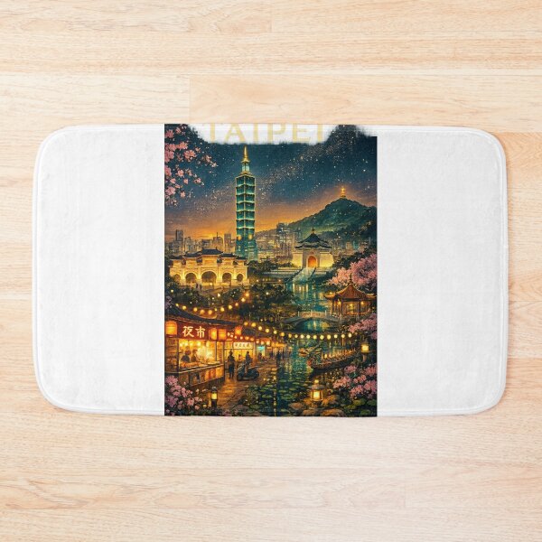 Item preview, Taipei Skyline at Night with Taipei 101, Chiang Kai-shek Memorial Hall, and Shilin Night Market in Taiwan designed and sold by Aryabek.