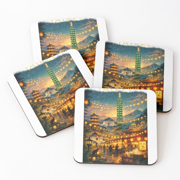 Item preview, Taipei Evening Market View with Taipei 101, Lanterns, Chiang Kai-shek Memorial Hall, and Daan District in Taiwan designed and sold by Aryabek.