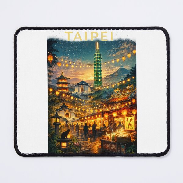 Item preview, Taipei Evening Market View with Taipei 101, Lanterns, Chiang Kai-shek Memorial Hall, and Daan District in Taiwan designed and sold by Aryabek.