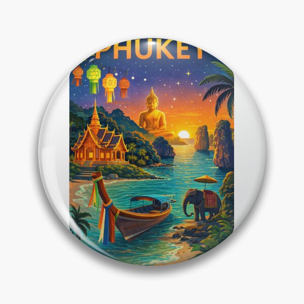 Item preview, Phuket Beach Sunset with Big Buddha, Traditional Longtail Boat, and Thai Temple in Thailand designed and sold by Aryabek.