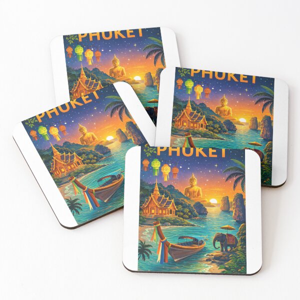 Item preview, Phuket Beach Sunset with Big Buddha, Traditional Longtail Boat, and Thai Temple in Thailand designed and sold by Aryabek.