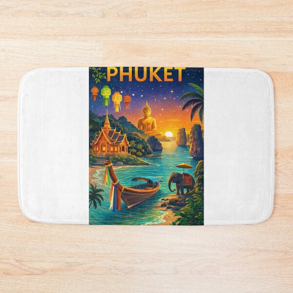 Item preview, Phuket Beach Sunset with Big Buddha, Traditional Longtail Boat, and Thai Temple in Thailand designed and sold by Aryabek.