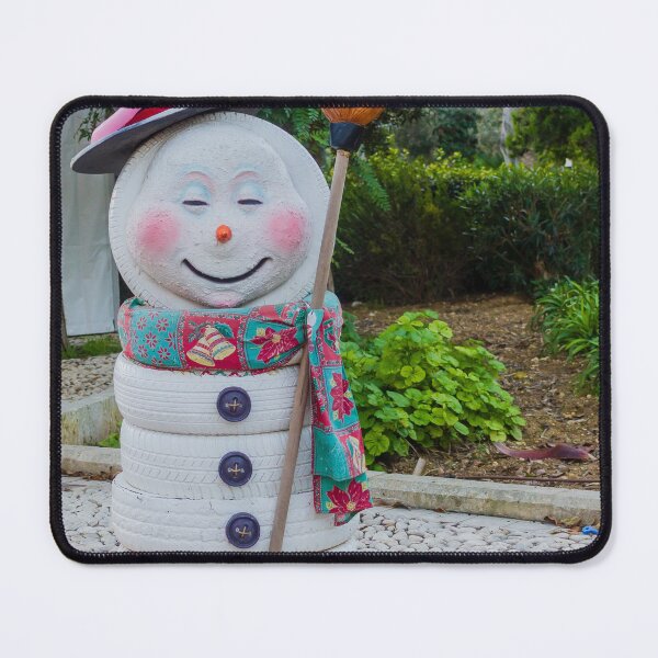Item preview, Whimsical Snowman Sculpture With Top Hat, Broom, And Floral Scarf In Garden Display designed and sold by Nmallia.