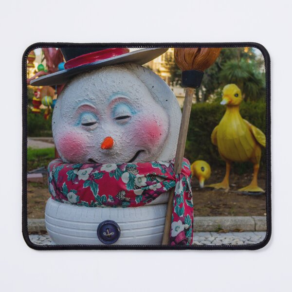 Item preview, Whimsical Snowman Sculpture With Top Hat, Broom, And Floral Scarf In Garden Display designed and sold by Nmallia.