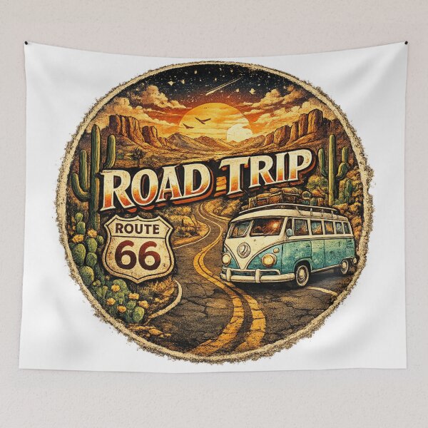 Item preview, Retro Route 66 Road Trip Van Art – Vintage Desert Sunset Adventure Aesthetic StickerAesthetic Sticker designed and sold by EverMuse_0_0.