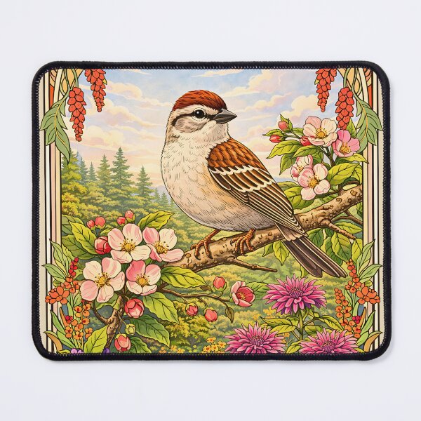 Item preview, Chipping Sparrow Flower Frame Decorative Poster designed and sold by BorgSpareParts.