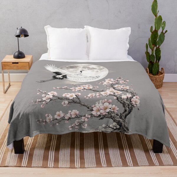 Item preview, Moon and Crane Japanese black and white trees art. designed and sold by Natart1004.