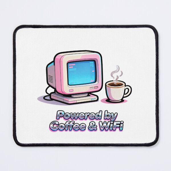 Item preview, Powered by Coffee and WiFi – Funny Retro Computer designed and sold by  Bold Border Studio..