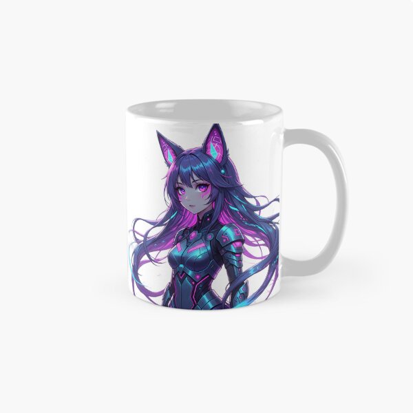 Item preview, Cyber Fox Girl Neon Eyes Surreal Anime T-Shirt Art designed and sold by CryptoCactus.