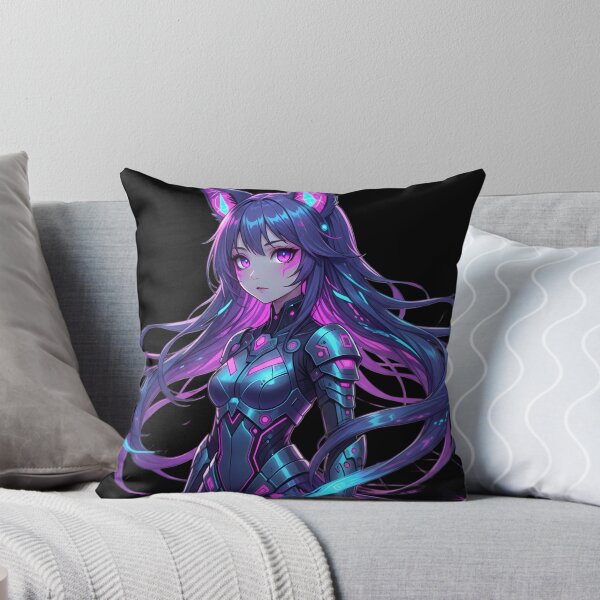 Item preview, Cyber Fox Girl Neon Eyes Surreal Anime T-Shirt Art designed and sold by CryptoCactus.