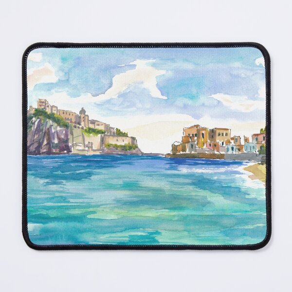 Item preview, Ischia Waterfront Painting with Castello Aragonese and Mediterranean Sea View designed and sold by artshop77.