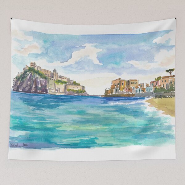 Item preview, Ischia Waterfront Painting with Castello Aragonese and Mediterranean Sea View designed and sold by artshop77.