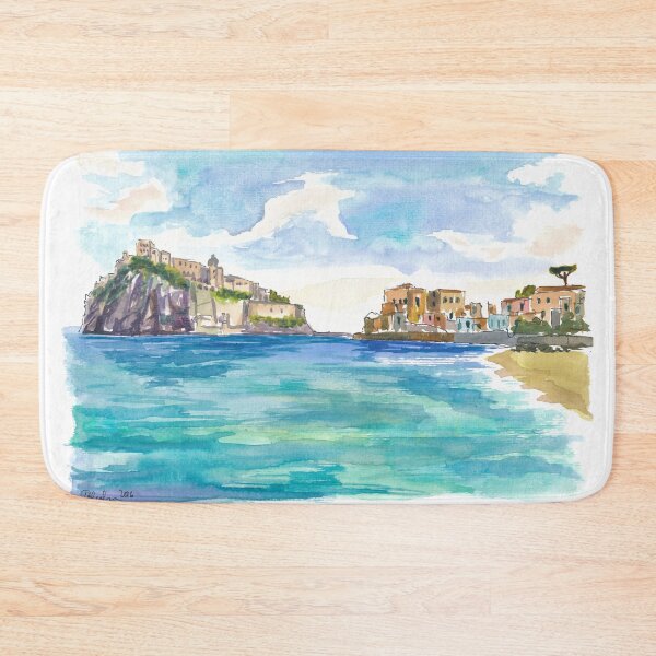 Item preview, Ischia Waterfront Painting with Castello Aragonese and Mediterranean Sea View designed and sold by artshop77.