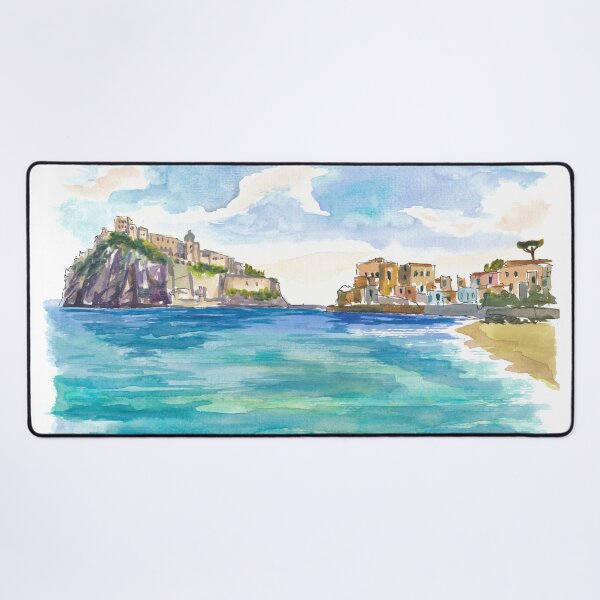 Item preview, Ischia Waterfront Painting with Castello Aragonese and Mediterranean Sea View designed and sold by artshop77.