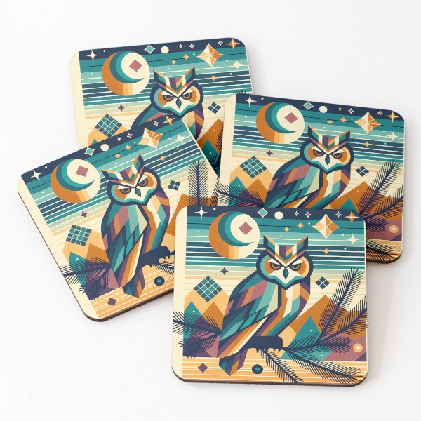 Item preview, Geometric Owl Under Moon and Stars designed and sold by InkSmithery.