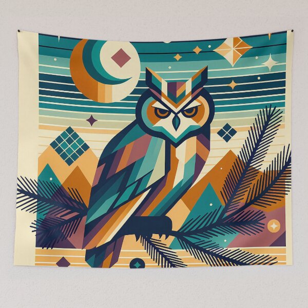 Item preview, Geometric Owl Under Moon and Stars designed and sold by InkSmithery.