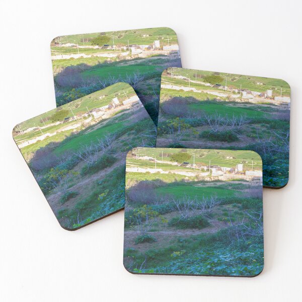 Item preview, Scenic Bright Sunlit Green Hills Over Rural Fields with Construction Site and Leafy Foreground Vista designed and sold by Nmallia.