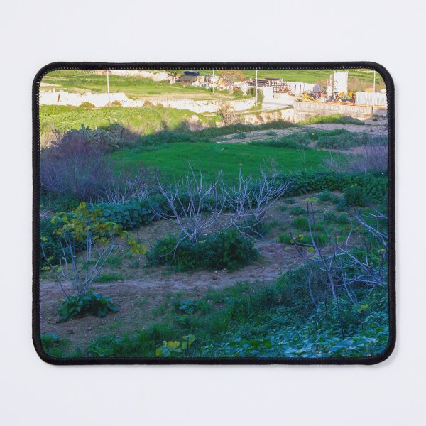 Item preview, Scenic Bright Sunlit Green Hills Over Rural Fields with Construction Site and Leafy Foreground Vista designed and sold by Nmallia.