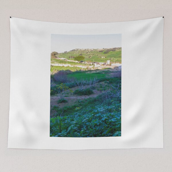 Item preview, Scenic Bright Sunlit Green Hills Over Rural Fields with Construction Site and Leafy Foreground Vista designed and sold by Nmallia.