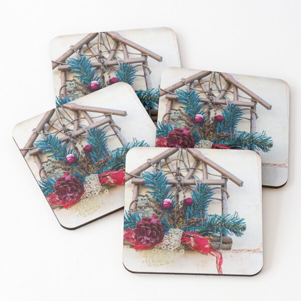 Item preview, Natural Christmas Wreath With Pine Sprigs, Pinecone, and Red Ribbon on Rustic Wooden Frame designed and sold by Nmallia.