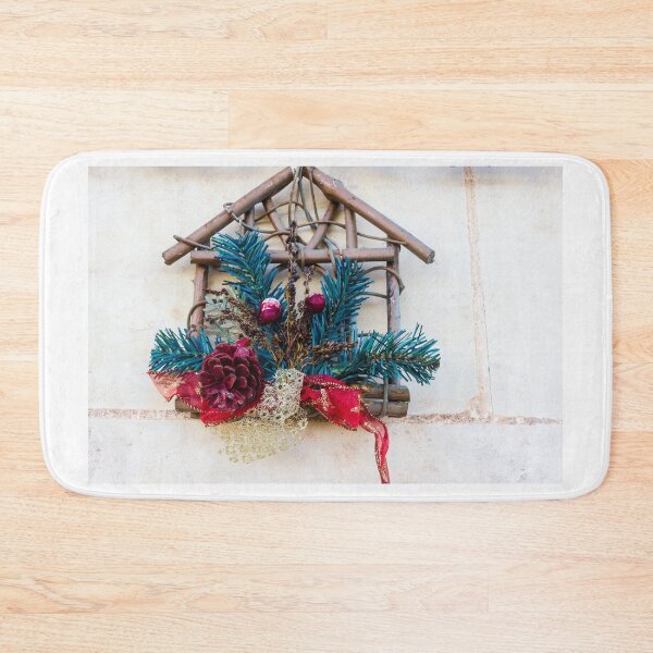 Item preview, Natural Christmas Wreath With Pine Sprigs, Pinecone, and Red Ribbon on Rustic Wooden Frame designed and sold by Nmallia.