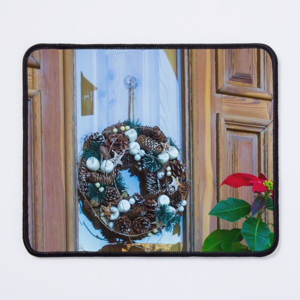 Item preview, Christmas Wreath on Glass Door Decorates Rustic Wooden Entrance for Holiday Cheer designed and sold by Nmallia.
