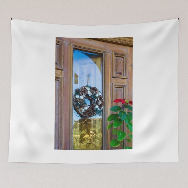 Item preview, Christmas Wreath on Glass Door Decorates Rustic Wooden Entrance for Holiday Cheer designed and sold by Nmallia.