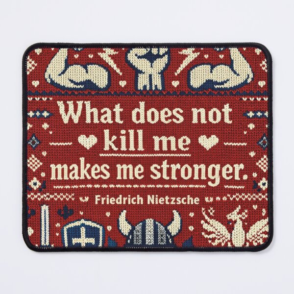 Item preview, Nietzsche Stronger quote, philosophy knitting pattern designed and sold by Mauswohn.