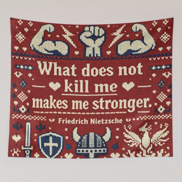 Item preview, Nietzsche Stronger quote, philosophy knitting pattern designed and sold by Mauswohn.