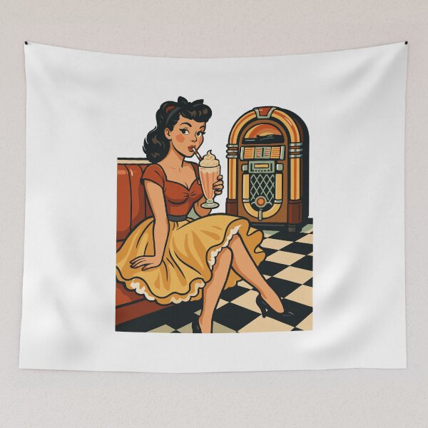 Item preview, 50s Rockabella: Pin-up in a diner with a milkshake designed and sold by Pineapple-Tree.