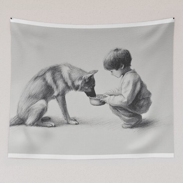 Item preview, Child Feeding a Loyal Dog designed and sold by lautir.