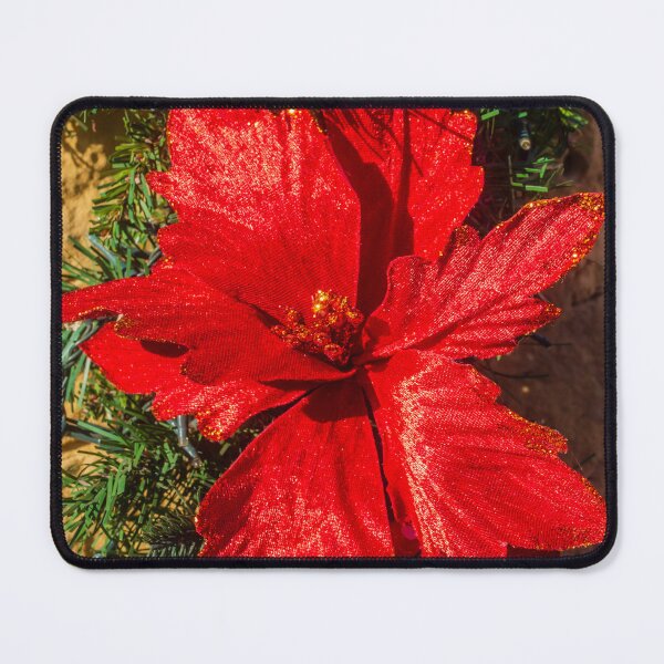 Item preview, Glittering Red Poinsettia Decoration Amid Pine Garlands and Bright Red Berries for Christmas designed and sold by Nmallia.