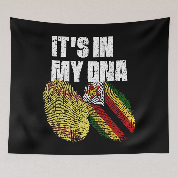 Item preview, IT'S IN MY DNA Softball - Zimbabwe Flag Fingerprint  designed and sold by CosmoKitsch.