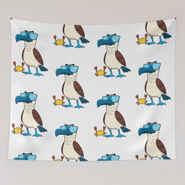 Item preview, Funny Blue-Footed Booby with Shutter Shades and Crab - Galapagos Islands Cartoon designed and sold by Tw1nsAIArt.
