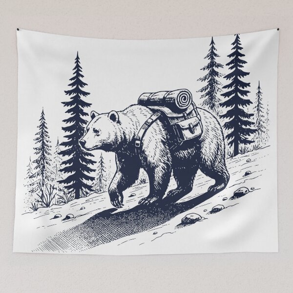 Item preview, Hiking Bear Backpacking Wilderness Animal Vintage Engraving Nature Outdoor Graphic T-Shirt designed and sold by TeeVerse27.