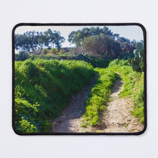 Item preview, Rural Dirt Path Through Lush Green Field With Cactus and Stone Wall Under Clear Sky designed and sold by Nmallia.