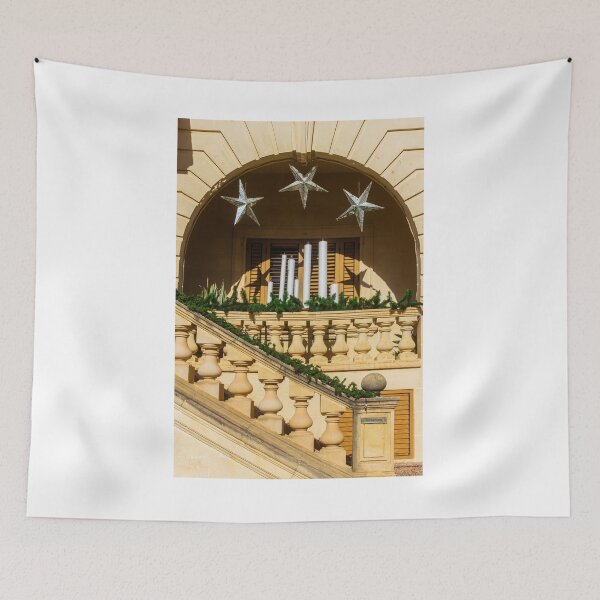 Item preview, Elegant Balcony Archway With Candles, Silver Stars, And Greenery On Stately Staircase designed and sold by Nmallia.