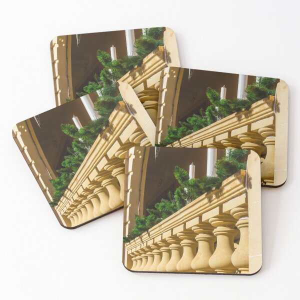 Item preview, Elegant Balcony Decor With Green Garlands and Tall White Candles Under a Star Ornament designed and sold by Nmallia.