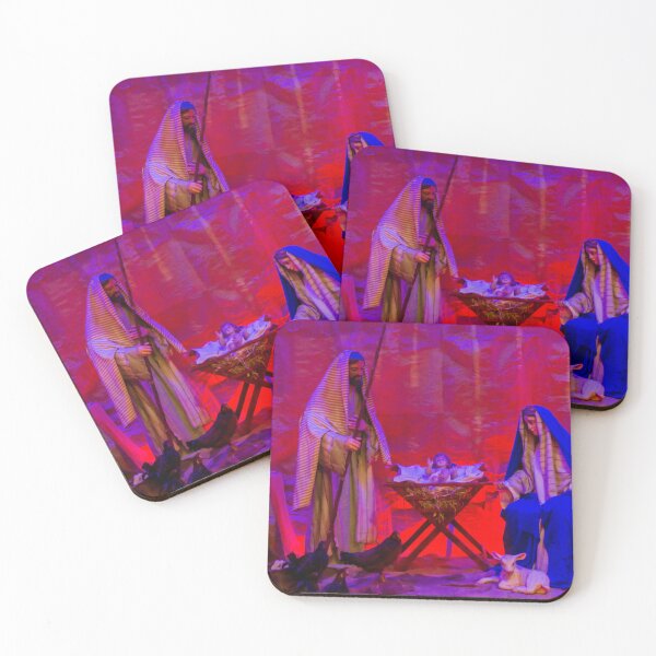 Item preview, Nativity Scene With Mary, Joseph, and Baby Jesus in a Stable Under Red and Blue Lighting designed and sold by Nmallia.
