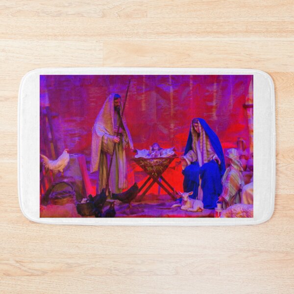 Item preview, Nativity Scene With Mary, Joseph, and Baby Jesus in a Stable Under Red and Blue Lighting designed and sold by Nmallia.