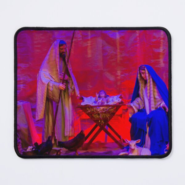 Item preview, Nativity Scene With Mary, Joseph, and Baby Jesus in a Stable Under Red and Blue Lighting designed and sold by Nmallia.