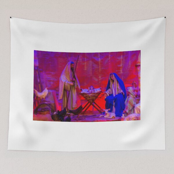 Item preview, Nativity Scene With Mary, Joseph, and Baby Jesus in a Stable Under Red and Blue Lighting designed and sold by Nmallia.
