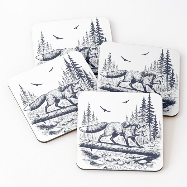Item preview, Backpacking Fox Crossing Stream Vintage Wildlife Hiking Illustration T-Shirt designed and sold by TeeVerse27.