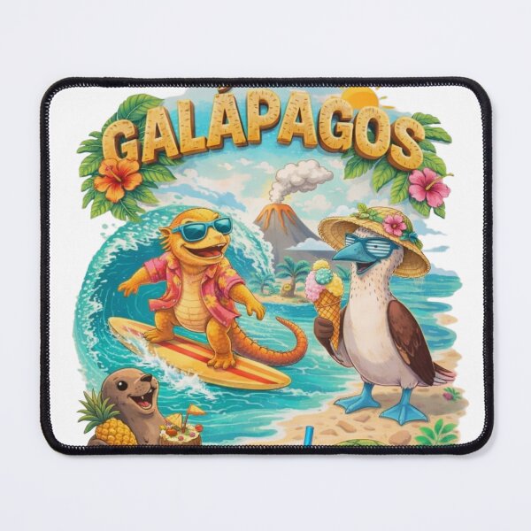 Item preview, Galapagos Islands Vacation – Tropical Wildlife Party with Surfing Iguana and Blue-Footed Booby designed and sold by Tw1nsAIArt.