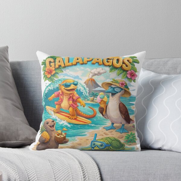 Item preview, Galapagos Islands Vacation – Tropical Wildlife Party with Surfing Iguana and Blue-Footed Booby designed and sold by Tw1nsAIArt.