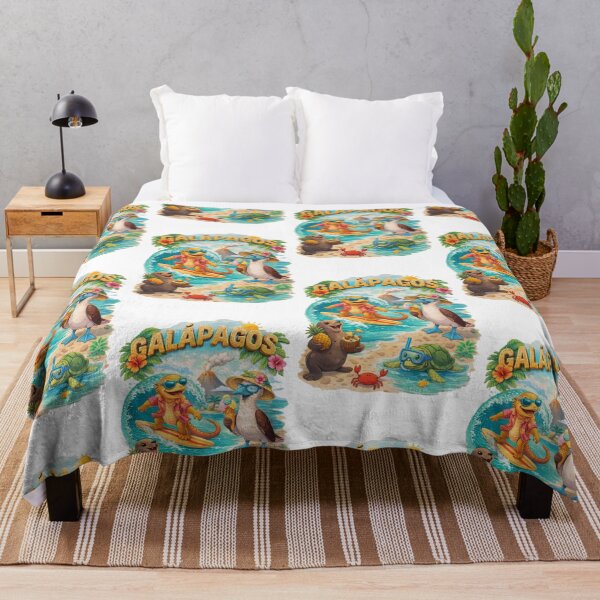 Item preview, Galapagos Islands Vacation – Tropical Wildlife Party with Surfing Iguana and Blue-Footed Booby designed and sold by Tw1nsAIArt.