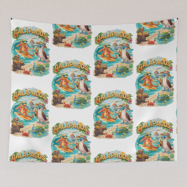 Item preview, Galapagos Islands Vacation – Tropical Wildlife Party with Surfing Iguana and Blue-Footed Booby designed and sold by Tw1nsAIArt.